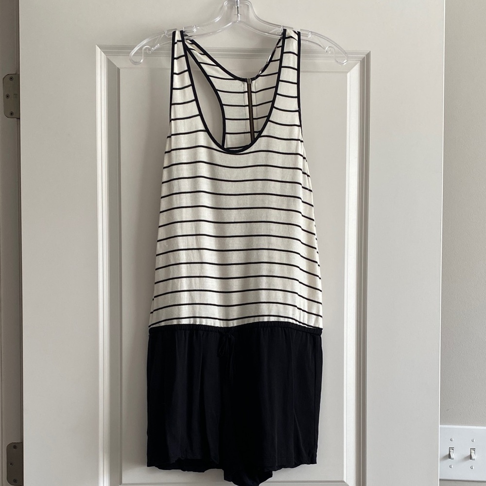 LOFT Striped Black and White Sleeveless Romper